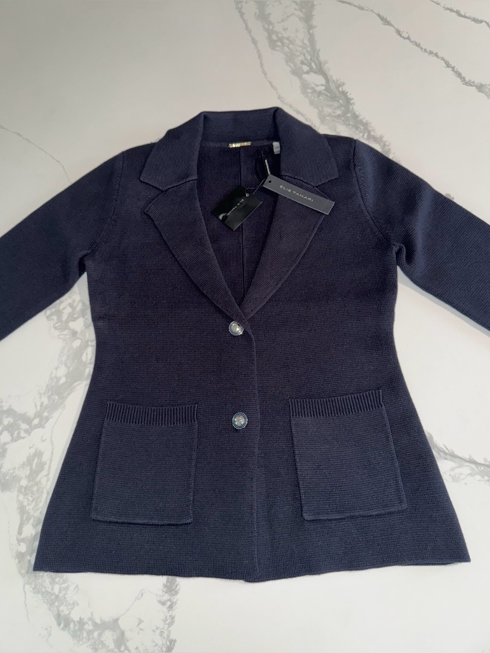 Elie Tahari Navy Knit Blazer Jacket Size S